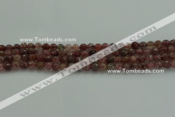 CBQ321 15.5 inches 6mm faceted round strawberry quartz beads