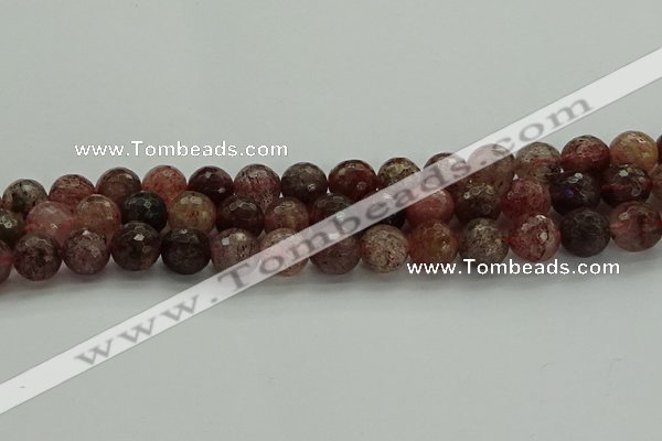 CBQ323 15.5 inches 10mm faceted round strawberry quartz beads