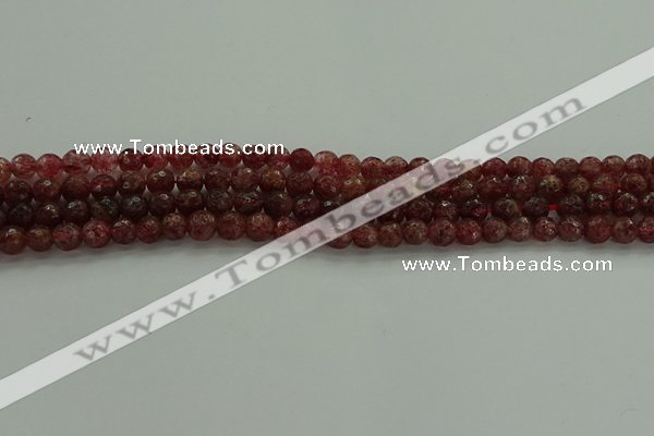 CBQ330 15.5 inches 4mm faceted round strawberry quartz beads