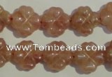 CBQ37 15.5 inches 15mm carved flower strawberry quartz beads