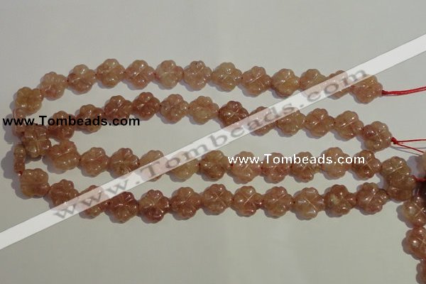 CBQ37 15.5 inches 15mm carved flower strawberry quartz beads