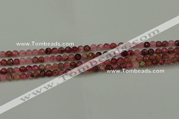 CBQ410 15.5 inches 4mm faceted round strawberry quartz beads