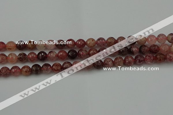 CBQ412 15.5 inches 8mm faceted round strawberry quartz beads