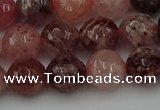 CBQ413 15.5 inches 10mm faceted round strawberry quartz beads