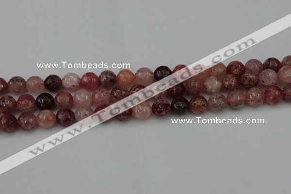 CBQ413 15.5 inches 10mm faceted round strawberry quartz beads