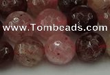 CBQ414 15.5 inches 12mm faceted round strawberry quartz beads