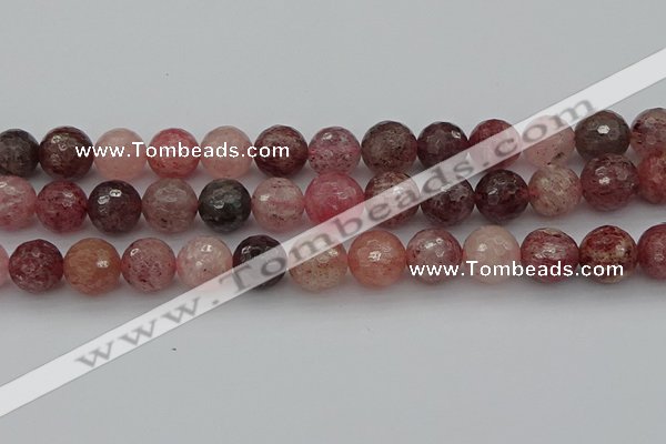 CBQ415 15.5 inches 14mm faceted round strawberry quartz beads