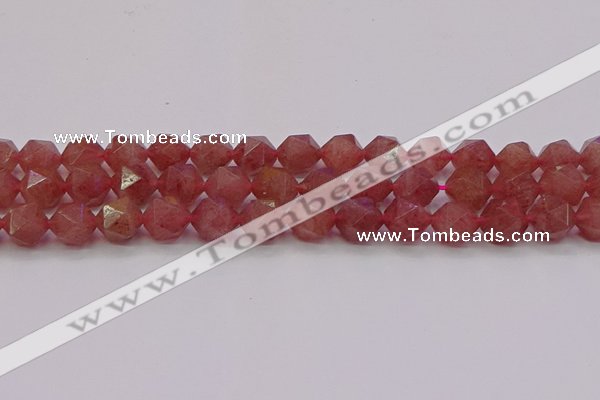 CBQ434 15.5 inches 12mm faceted nuggets strawberry quartz beads