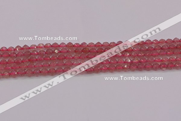 CBQ436 15.5 inches 6mm faceted nuggets strawberry quartz beads