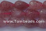 CBQ453 15.5 inches 10*14mm faceted teardrop strawberry quartz beads