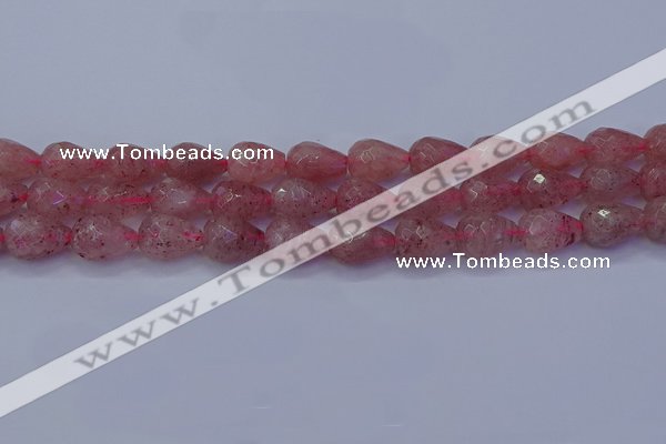 CBQ454 15.5 inches 12*16mm faceted teardrop strawberry quartz beads