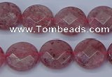 CBQ459 15.5 inches 10mm faceted coin strawberry quartz beads