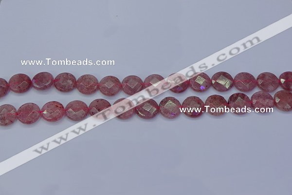 CBQ459 15.5 inches 10mm faceted coin strawberry quartz beads