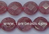 CBQ460 15.5 inches 12mm faceted coin strawberry quartz beads