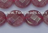 CBQ461 15.5 inches 14mm faceted coin strawberry quartz beads