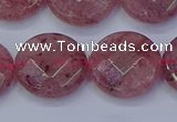 CBQ462 15.5 inches 16mm faceted coin strawberry quartz beads