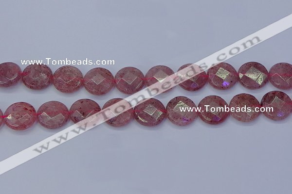 CBQ462 15.5 inches 16mm faceted coin strawberry quartz beads