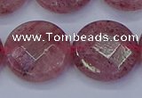 CBQ464 15.5 inches 20mm faceted coin strawberry quartz beads