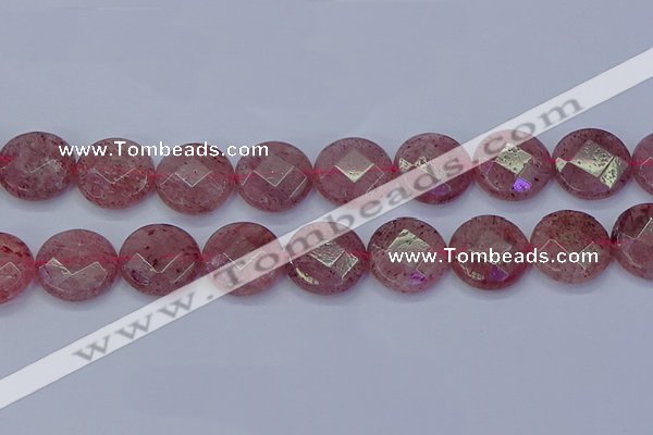 CBQ464 15.5 inches 20mm faceted coin strawberry quartz beads