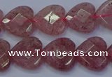 CBQ468 15.5 inches 10mm faceted heart strawberry quartz beads