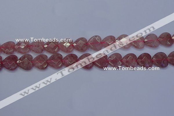 CBQ469 15.5 inches 12mm faceted heart strawberry quartz beads