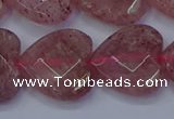 CBQ471 15.5 inches 16mm faceted heart strawberry quartz beads