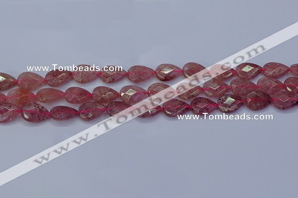 CBQ476 15.5 inches 10*14mm faceted flat teardrop strawberry quartz beads