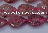 CBQ477 15.5 inches 12*16mm faceted flat teardrop strawberry quartz beads