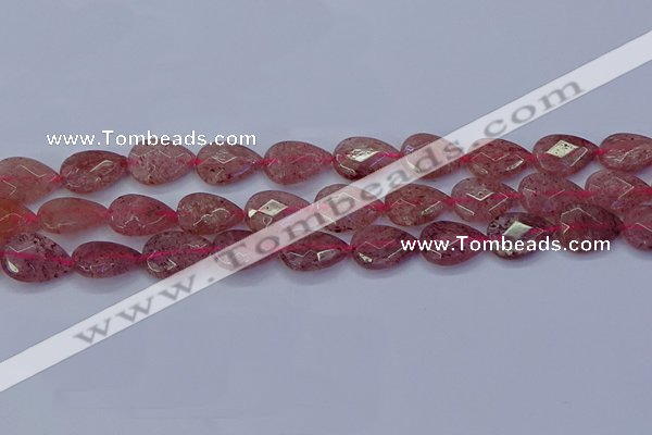 CBQ477 15.5 inches 12*16mm faceted flat teardrop strawberry quartz beads