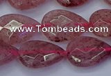 CBQ478 15.5 inches 13*18mm faceted flat teardrop strawberry quartz beads