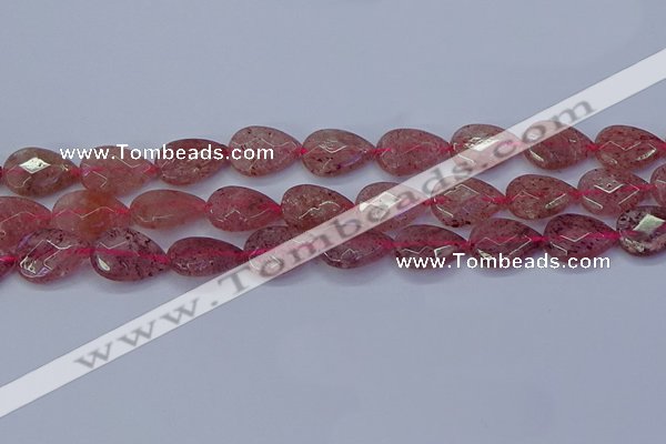 CBQ478 15.5 inches 13*18mm faceted flat teardrop strawberry quartz beads