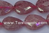 CBQ479 15.5 inches 15*20mm faceted flat teardrop strawberry quartz beads