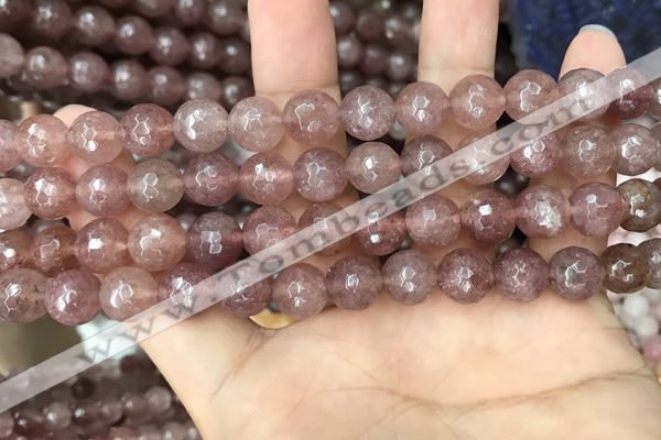 CBQ573 15.5 inches 10mm faceted round strawberry quartz beads