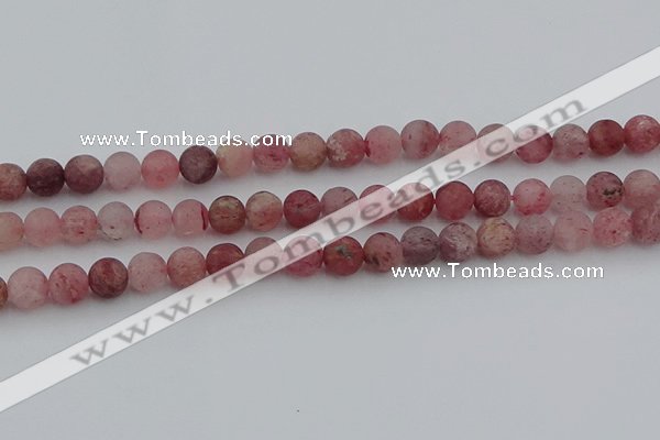 CBQ661 15.5 inches 8mm round matte strawberry quartz beads