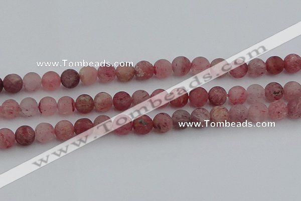 CBQ662 15.5 inches 10mm round matte strawberry quartz beads