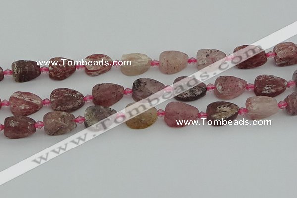 CBQ669 15.5 inches 10*15mm flat teardrop matte strawberry quartz beads