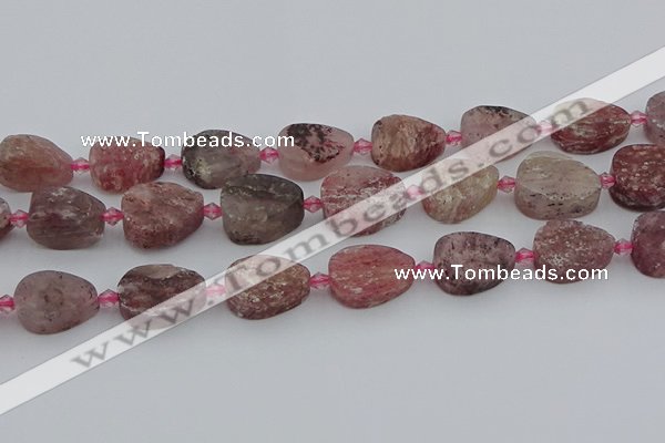 CBQ671 15.5 inches 13*18mm flat teardrop matte strawberry quartz beads