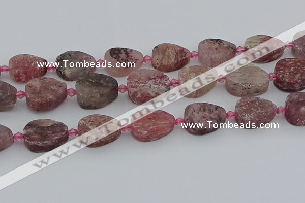 CBQ672 15.5 inches 15*20mm flat teardrop matte strawberry quartz beads