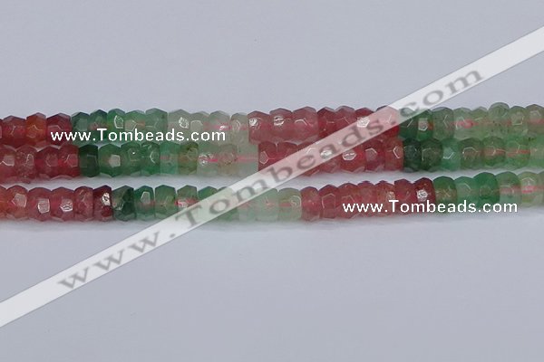 CBQ677 15.5 inches 6*11mm faceted rondelle mixed strawberry quartz beads