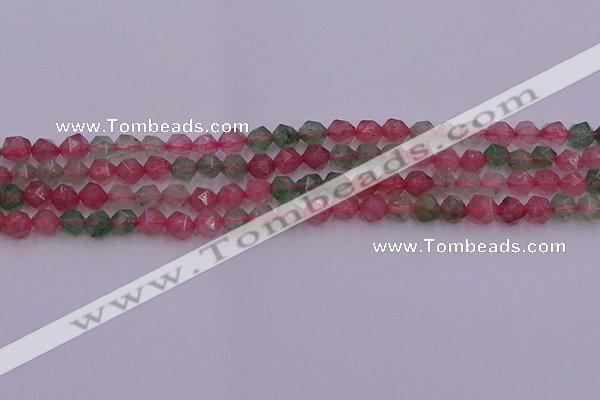 CBQ681 15.5 inches 6mm faceted nuggets mixed strawberry quartz beads