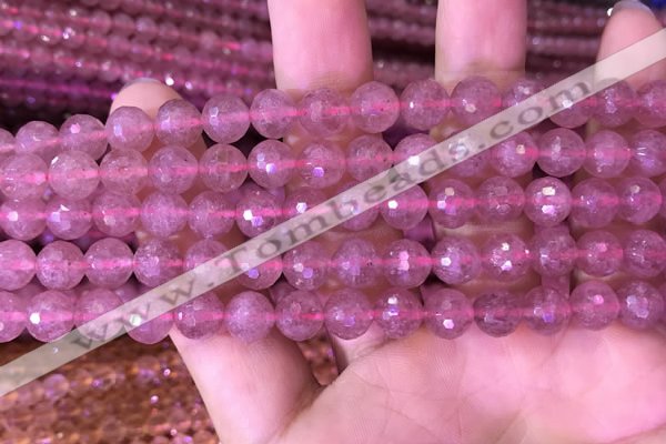 CBQ688 15.5 inches 8mm faceted round strawberry quartz gemstone beads