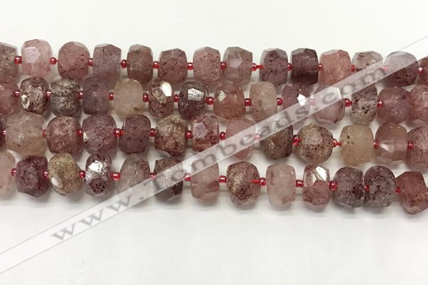 CBQ711 15.5 inches 6*10mm - 8*11mm faceted tyre strawberry quartz beads