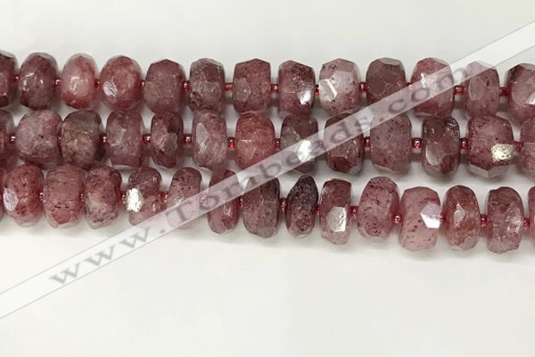 CBQ712 15.5 inches 6*12mm - 8*13mm faceted tyre strawberry quartz beads