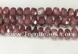 CBQ713 15.5 inches 6*13mm - 8*14mm faceted tyre strawberry quartz beads