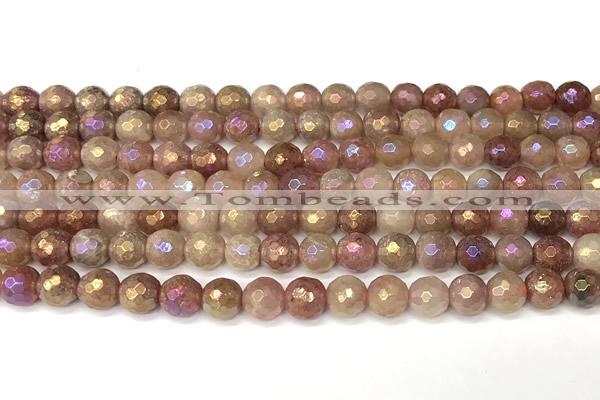 CBQ775 15 inches 6mm faceted round AB-color strawberry quartz beads