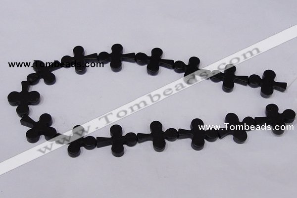 CBS23 15.5 inches 22*26mm cross black stone beads wholesale