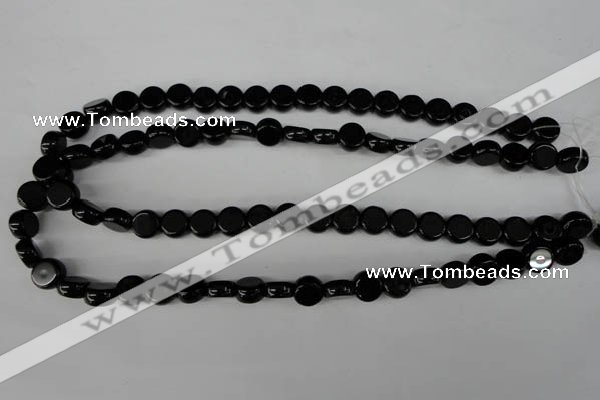 CBS238 15.5 inches 10mm flat round blackstone beads wholesale