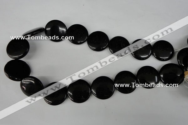 CBS245 15.5 inches 25mm flat round blackstone beads wholesale