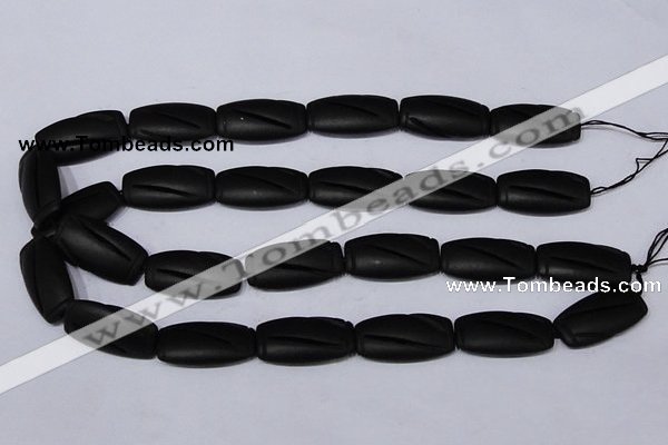 CBS27 15.5 inches 16*30mm carved flat drum black stone beads