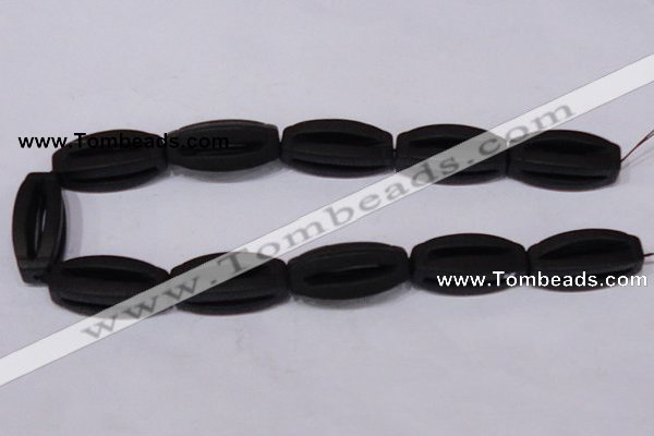 CBS28 15.5 inches 15*35mm carved flat drum black stone beads